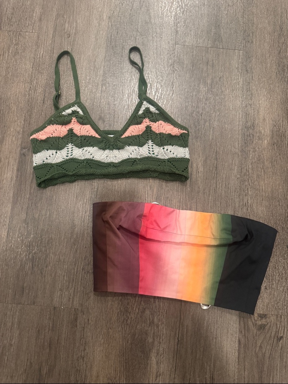 Bundle Misa Los Angeles Olive Green Crochet Bralette with Pink & Cream Stripes